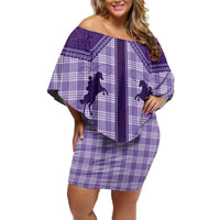Aloha Hawaii Cowboys Paniolo Off Shoulder Short Dress Violet Palaka - Polynesian Pride