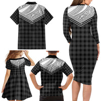 Aloha Hawaii Cowboys Paniolo Family Matching Long Sleeve Bodycon Dress and Hawaiian Shirt Black Palaka - Polynesian Pride