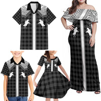 Aloha Hawaii Cowboys Paniolo Family Matching Off Shoulder Maxi Dress and Hawaiian Shirt Black Palaka - Polynesian Pride