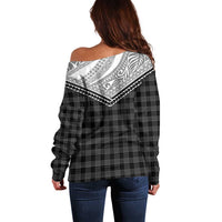 Aloha Hawaii Cowboys Paniolo Off Shoulder Sweater Black Palaka - Polynesian Pride