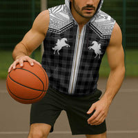 Aloha Hawaii Cowboys Paniolo Sleeveless Zip Hoodie Black Palaka - Polynesian Pride