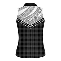 Aloha Hawaii Cowboys Paniolo Women Sleeveless Polo Shirt Black Palaka - Polynesian Pride