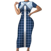 Aloha Hawaii Cowboys Paniolo Family Matching Short Sleeve Bodycon Dress and Hawaiian Shirt Navy Blue Palaka - Polynesian Pride