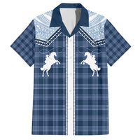 Aloha Hawaii Cowboys Paniolo Family Matching Tank Maxi Dress and Hawaiian Shirt Navy Blue Palaka - Polynesian Pride
