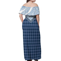 Aloha Hawaii Cowboys Paniolo Off Shoulder Maxi Dress Navy Blue Palaka - Polynesian Pride