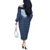 Aloha Hawaii Cowboys Paniolo Off The Shoulder Long Sleeve Dress Navy Blue Palaka - Polynesian Pride