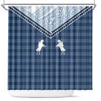 Aloha Hawaii Cowboys Paniolo Shower Curtain Navy Blue Palaka - Polynesian Pride