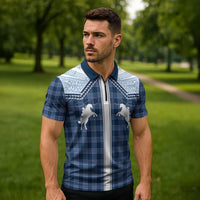 Aloha Hawaii Cowboys Paniolo Zipper Polo Shirt Navy Blue Palaka - Polynesian Pride