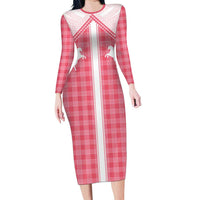 Aloha Hawaii Cowboys Paniolo Long Sleeve Bodycon Dress Rose Palaka - Polynesian Pride