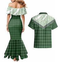 Aloha Hawaii Cowboys Paniolo Couples Matching Mermaid Dress and Hawaiian Shirt Forest Green Palaka - Polynesian Pride