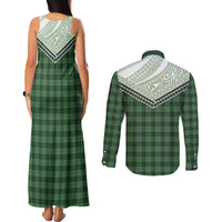 Aloha Hawaii Cowboys Paniolo Couples Matching Tank Maxi Dress and Long Sleeve Button Shirt Forest Green Palaka - Polynesian Pride