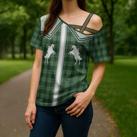 Aloha Hawaii Cowboys Paniolo Cross Shoulder Shirt Forest Green Palaka - Polynesian Pride