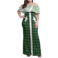 Aloha Hawaii Cowboys Paniolo Family Matching Off Shoulder Maxi Dress and Hawaiian Shirt Forest Green Palaka - Polynesian Pride