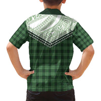 Aloha Hawaii Cowboys Paniolo Family Matching Short Sleeve Bodycon Dress and Hawaiian Shirt Forest Green Palaka - Polynesian Pride