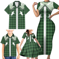 Aloha Hawaii Cowboys Paniolo Family Matching Short Sleeve Bodycon Dress and Hawaiian Shirt Forest Green Palaka - Polynesian Pride