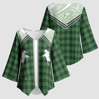 Aloha Hawaii Cowboys Paniolo Kimono Sleeve Blouse Forest Green Palaka - Polynesian Pride