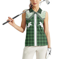 Aloha Hawaii Cowboys Paniolo Women Sleeveless Polo Shirt Forest Green Palaka - Polynesian Pride