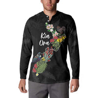 Kia Ora New Zealand Floral Personalized Button Sweatshirt Black - Polynesian Pride