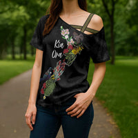 Kia Ora New Zealand Floral Personalized Cross Shoulder Shirt Black - Polynesian Pride