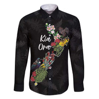 Kia Ora New Zealand Floral Personalized Family Matching Long Sleeve Bodycon Dress and Hawaiian Shirt Black LT7 Dad's Shirt - Long Sleeve Black - Polynesian Pride