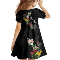 Kia Ora New Zealand Floral Personalized Family Matching Mermaid Dress and Hawaiian Shirt Black LT7 - Polynesian Pride