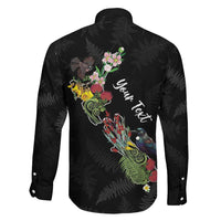 Kia Ora New Zealand Floral Personalized Family Matching Mermaid Dress and Hawaiian Shirt Black LT7 - Polynesian Pride