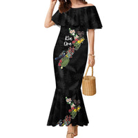 Kia Ora New Zealand Floral Personalized Family Matching Mermaid Dress and Hawaiian Shirt Black - Polynesian Pride