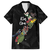 Kia Ora New Zealand Floral Personalized Family Matching Off The Shoulder Long Sleeve Dress and Hawaiian Shirt Black LT7 Dad's Shirt - Short Sleeve Black - Polynesian Pride