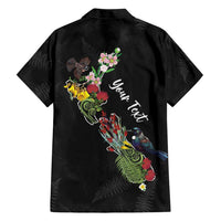 Kia Ora New Zealand Floral Personalized Family Matching Off Shoulder Short Dress and Hawaiian Shirt Black LT7 - Polynesian Pride