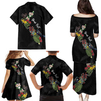 Kia Ora New Zealand Floral Personalized Family Matching Puletasi and Hawaiian Shirt Black - Polynesian Pride