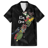 Kia Ora New Zealand Floral Personalized Family Matching Tank Maxi Dress and Hawaiian Shirt Black LT7 Dad's Shirt - Short Sleeve Black - Polynesian Pride