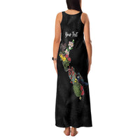 Kia Ora New Zealand Floral Personalized Family Matching Tank Maxi Dress and Hawaiian Shirt Black LT7 - Polynesian Pride