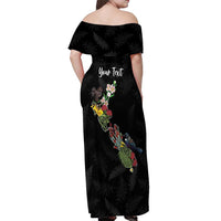 Kia Ora New Zealand Floral Personalized Off Shoulder Maxi Dress Black - Polynesian Pride