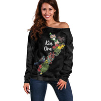 Kia Ora New Zealand Floral Personalized Off Shoulder Sweater Black LT7 Women Black - Polynesian Pride
