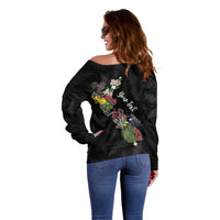 Kia Ora New Zealand Floral Personalized Off Shoulder Sweater Black LT7 - Polynesian Pride