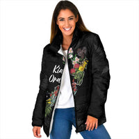 Kia Ora New Zealand Floral Personalized Padded Jacket Black - Polynesian Pride