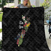 Kia Ora New Zealand Floral Quilt Black - Polynesian Pride