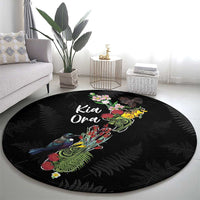 Kia Ora New Zealand Floral Round Carpet Black - Polynesian Pride