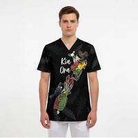 Kia Ora New Zealand Floral Personalized Scrub Top Black - Polynesian Pride