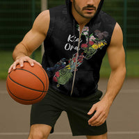 Kia Ora New Zealand Floral Personalized Sleeveless Zip Hoodie Black - Polynesian Pride