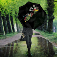 Kia Ora New Zealand Floral Umbrella Black - Polynesian Pride