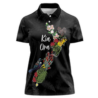 Kia Ora New Zealand Floral Personalized Women Polo Shirt Black LT7 Female Black - Polynesian Pride