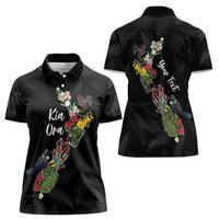 Kia Ora New Zealand Floral Personalized Women Polo Shirt Black LT7 - Polynesian Pride