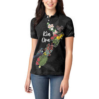 Kia Ora New Zealand Floral Personalized Women Polo Shirt Black LT7 - Polynesian Pride