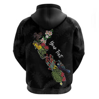 Kia Ora New Zealand Floral Personalized Zip Hoodie Black - Polynesian Pride