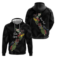 Kia Ora New Zealand Floral Personalized Zip Hoodie Black - Polynesian Pride