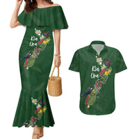Kia Ora New Zealand Floral Personalized Couples Matching Mermaid Dress and Hawaiian Shirt Sage Green - Polynesian Pride