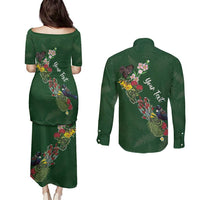 Kia Ora New Zealand Floral Personalized Couples Matching Puletasi and Long Sleeve Button Shirt Sage Green - Polynesian Pride