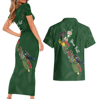 Kia Ora New Zealand Floral Personalized Couples Matching Short Sleeve Bodycon Dress and Hawaiian Shirt Sage Green LT7 - Polynesian Pride