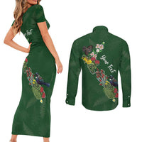 Kia Ora New Zealand Floral Personalized Couples Matching Short Sleeve Bodycon Dress and Long Sleeve Button Shirt Sage Green - Polynesian Pride